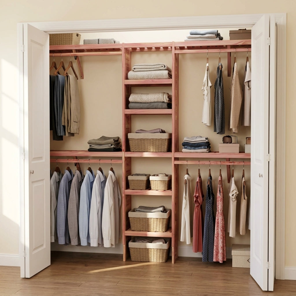 Deluxe Narrow Cedar Closet Wall Kit, Fits 5-10 Ft Wide Closets, 12.5 Inch Depth