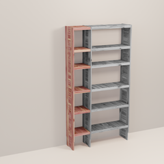 A wooden closet organizer add-on kit with multiple shelves, made from aromatic red cedar, with a natural finish.