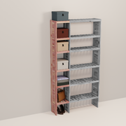 A wooden closet organizer add-on kit with multiple shelves, made from aromatic red cedar, with a natural finish.