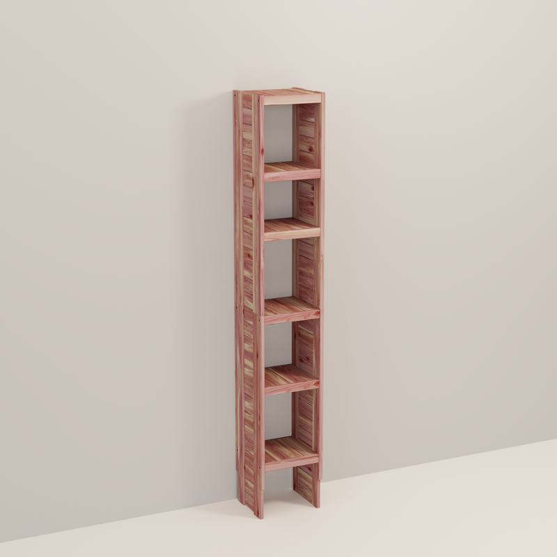 A tall wooden cedar cubby kit with multiple shelves, designed for closet organization.
