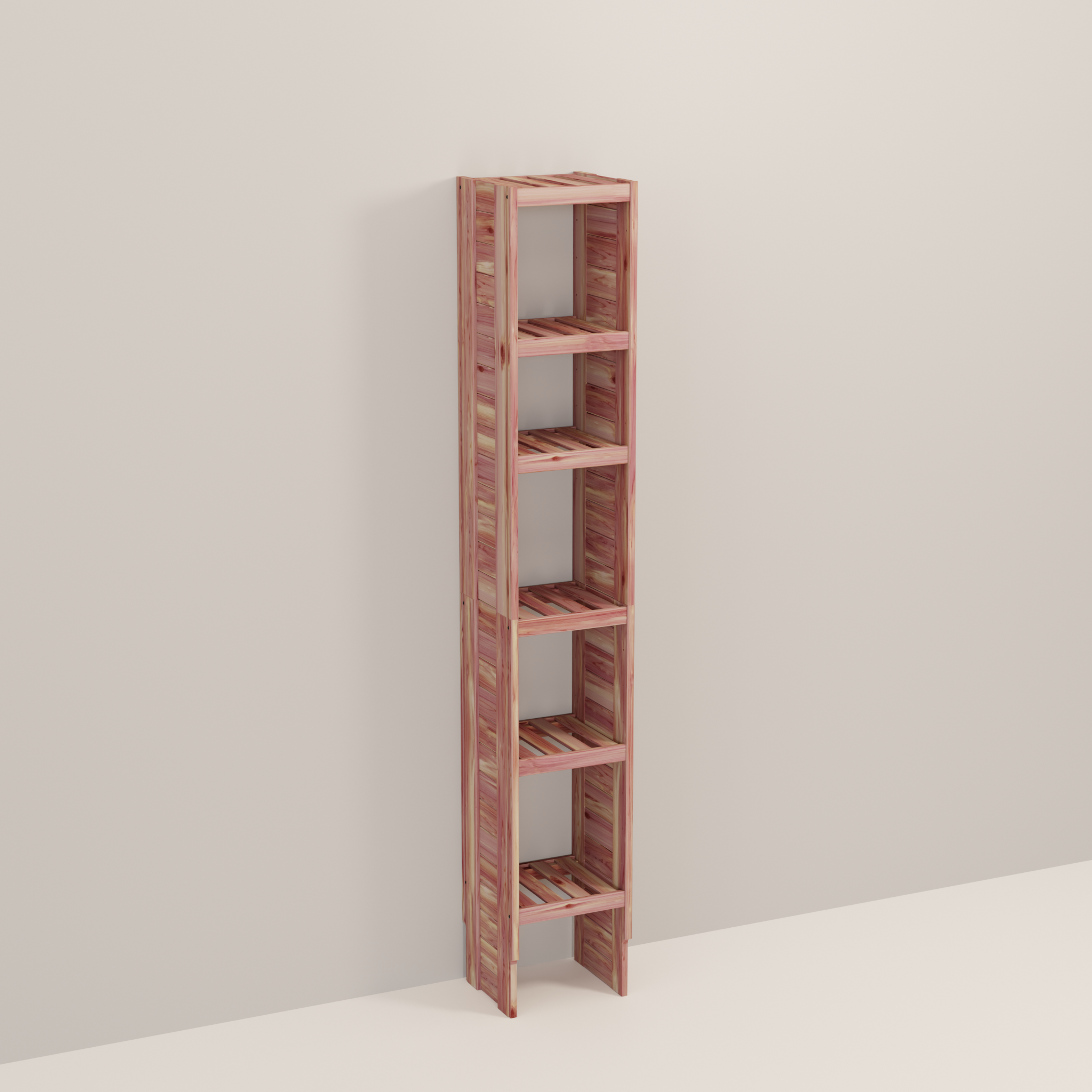 A tall wooden cedar cubby kit with multiple shelves, designed for closet organization.