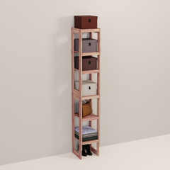 A tall wooden cedar cubby kit with multiple shelves, designed for closet organization.