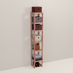 A tall wooden cedar cubby kit with multiple shelves, designed for closet organization.