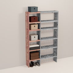 A wooden closet organizer add-on kit with multiple shelves, made from aromatic red cedar, with a natural finish.
