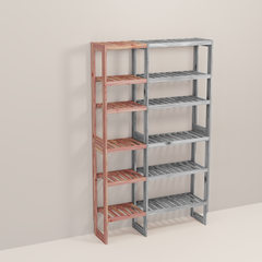 A wooden closet organizer add-on kit with multiple shelves, made from aromatic red cedar, with a natural finish.