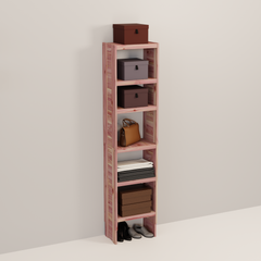A tall wooden cedar cubby kit with multiple shelves, designed for closet organization.