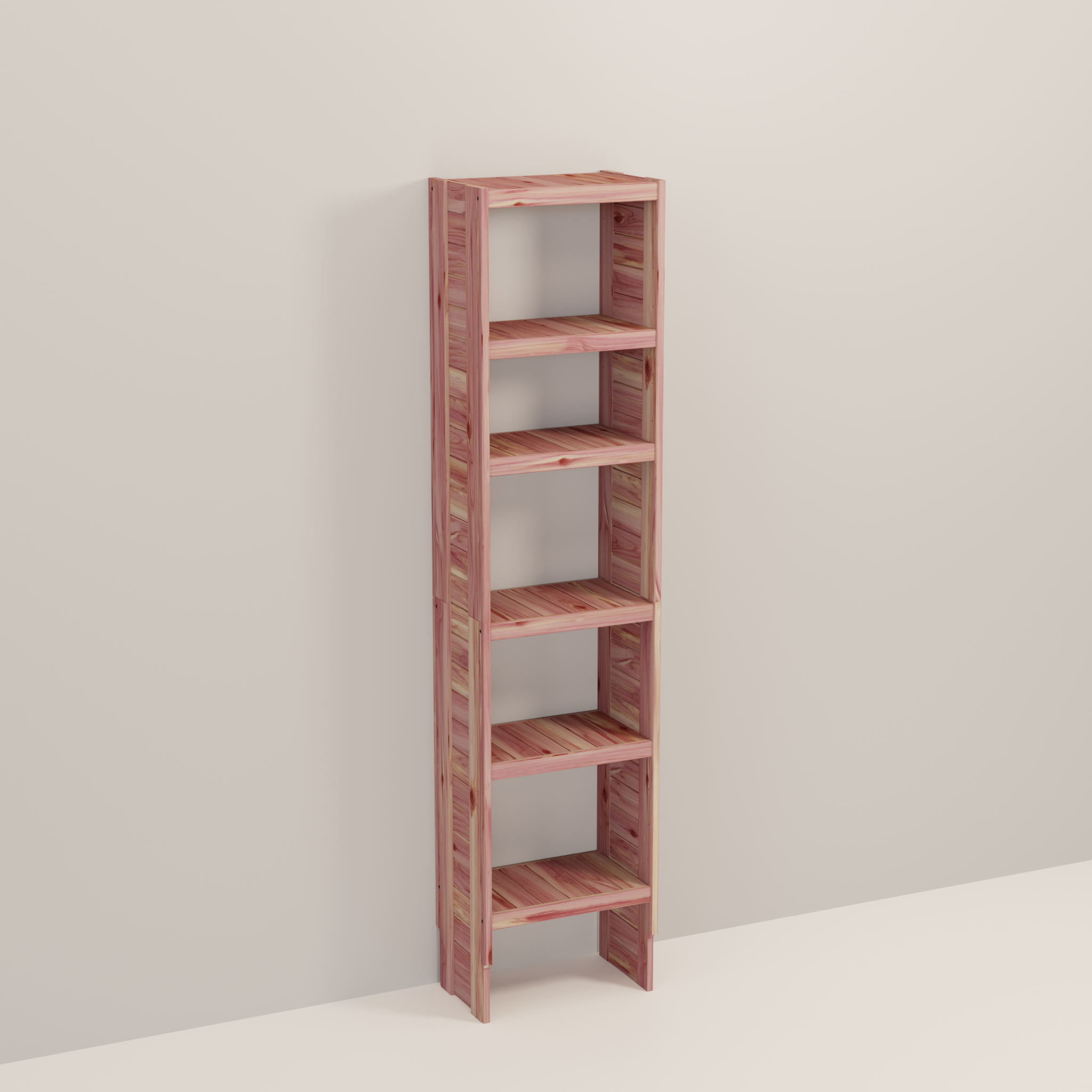 A tall wooden cedar cubby kit with multiple shelves, designed for closet organization.