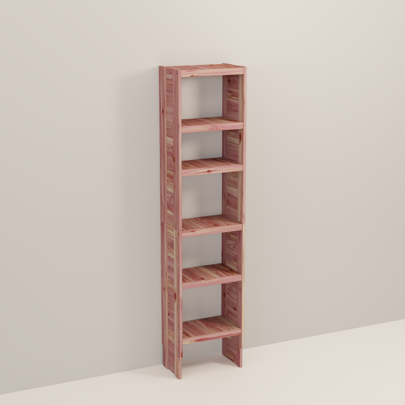 A tall wooden cedar cubby kit with multiple shelves, designed for closet organization.