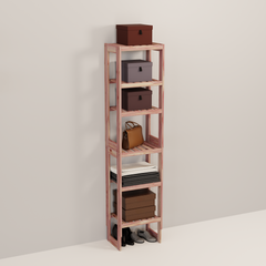A tall wooden cedar cubby kit with multiple shelves, designed for closet organization.