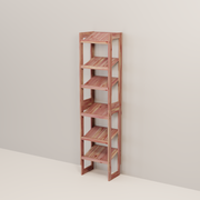 A free-standing aromatic red cedar shoe cubby with multiple shelves, flat-packed and ready for assembly.
