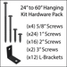 A hardware pack for a Hanging Kit, including screws, L-Brackets and shelf pegs.