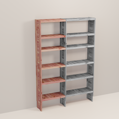A wooden closet organizer add-on kit with multiple shelves, made from aromatic red cedar, with a natural finish.
