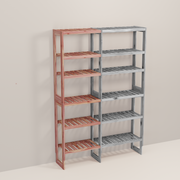 A wooden closet organizer add-on kit with multiple shelves, made from aromatic red cedar, with a natural finish.