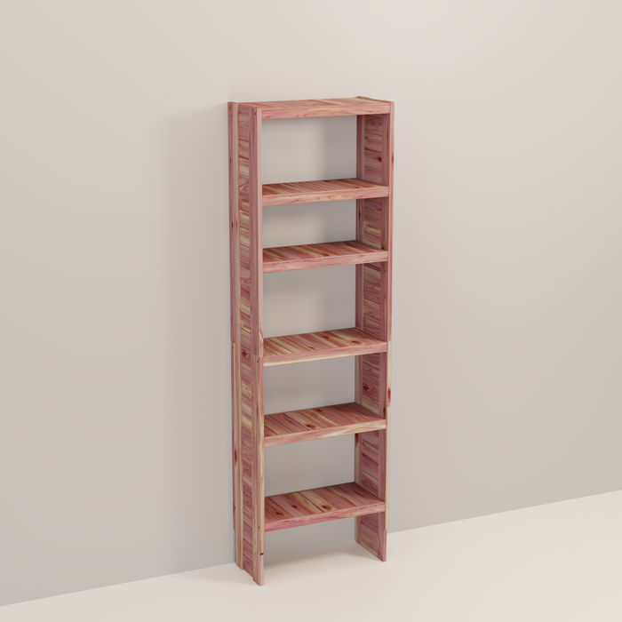 A tall wooden cedar cubby kit with multiple shelves, designed for closet organization.