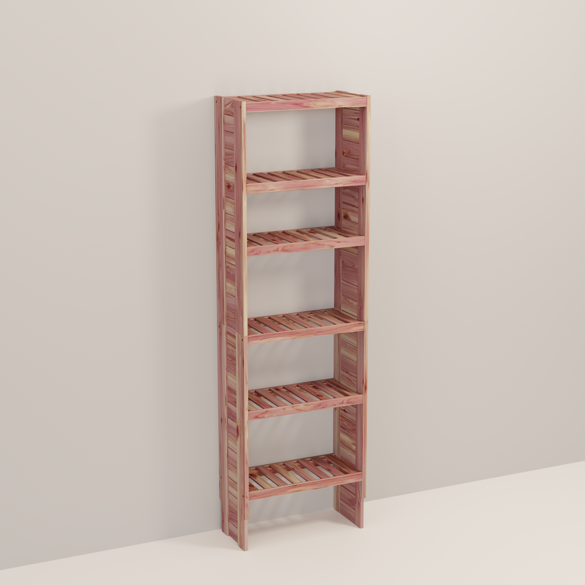 A tall wooden cedar cubby kit with multiple shelves, designed for closet organization.