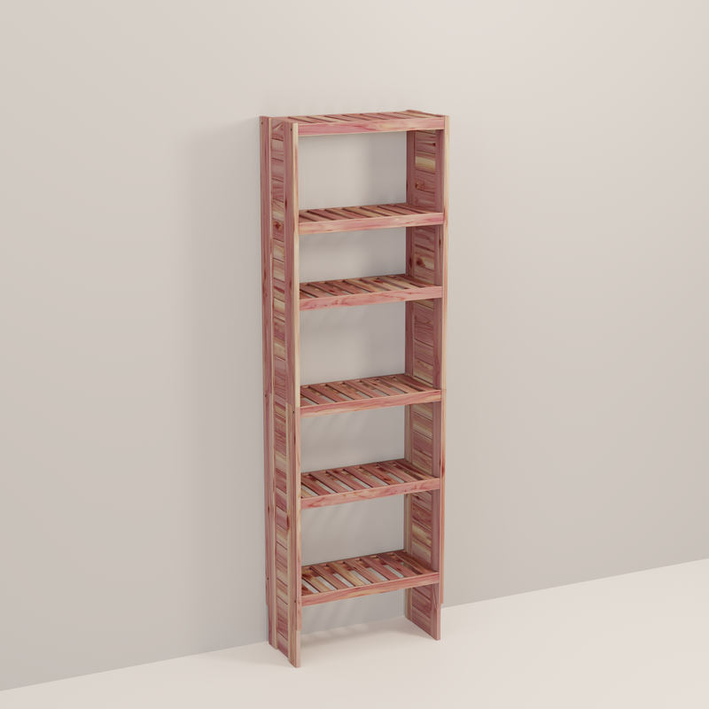A tall wooden cedar cubby kit with multiple shelves, designed for closet organization.