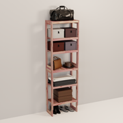 A tall wooden cedar cubby kit with multiple solid shelves, designed for closet organization.