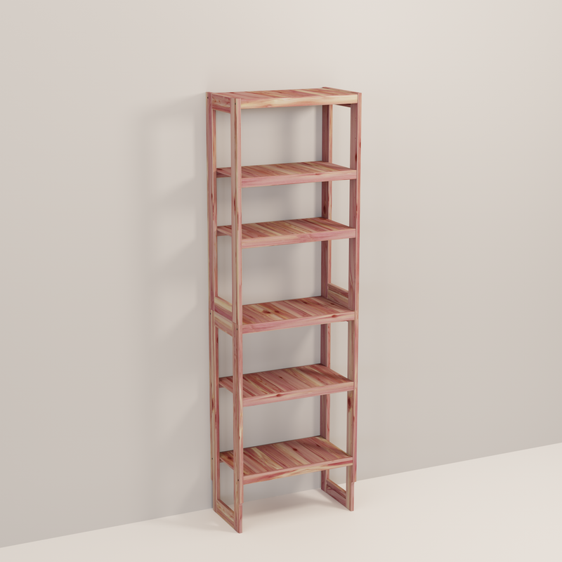 A tall wooden cedar cubby kit with multiple shelves, designed for closet organization.