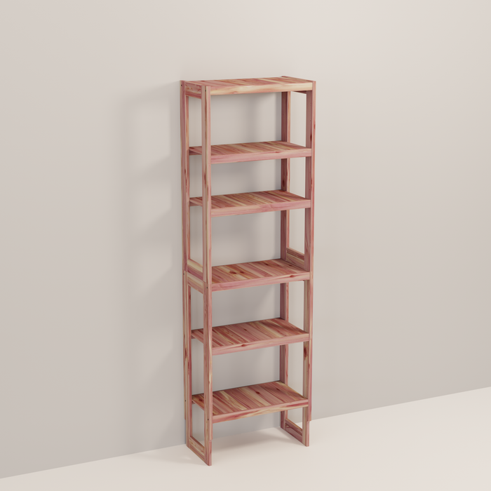A tall wooden cedar cubby kit with multiple shelves, designed for closet organization.