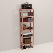 A tall wooden cedar cubby kit with multiple shelves, designed for closet organization.