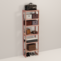 A tall wooden cedar cubby kit with multiple shelves, designed for closet organization.
