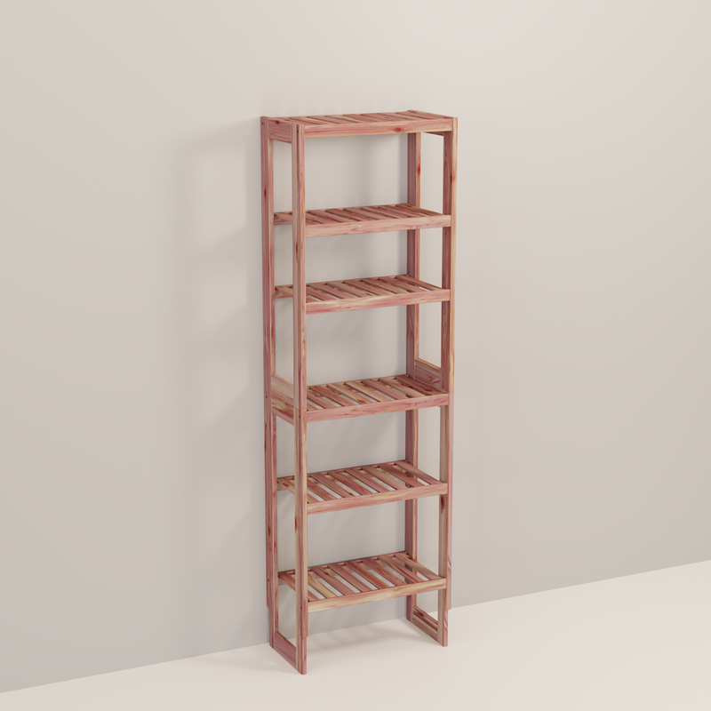 A tall wooden cedar cubby kit with multiple shelves, designed for closet organization.
