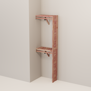 Organized closet featuring a double hanging kit with red cedar shelves, hanging rods, and J-hooks.
