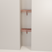 Organized closet featuring a double hanging kit with red cedar shelves, hanging rods, and J-hooks.