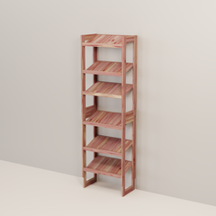 A free-standing aromatic red cedar shoe cubby with multiple shelves, flat-packed and ready for assembly.