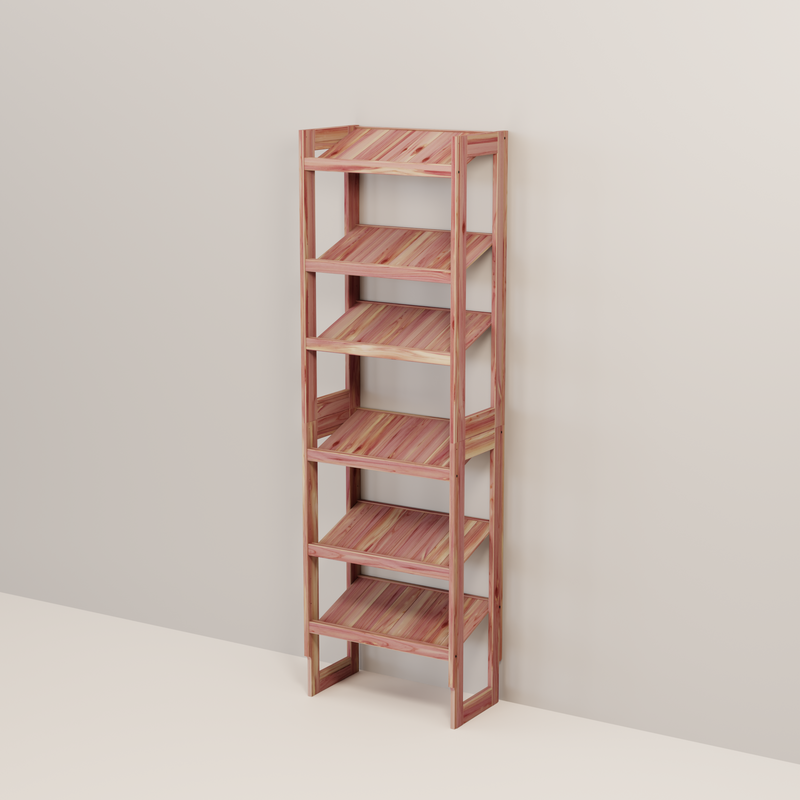 A free-standing aromatic red cedar shoe cubby with multiple shelves, flat-packed and ready for assembly.