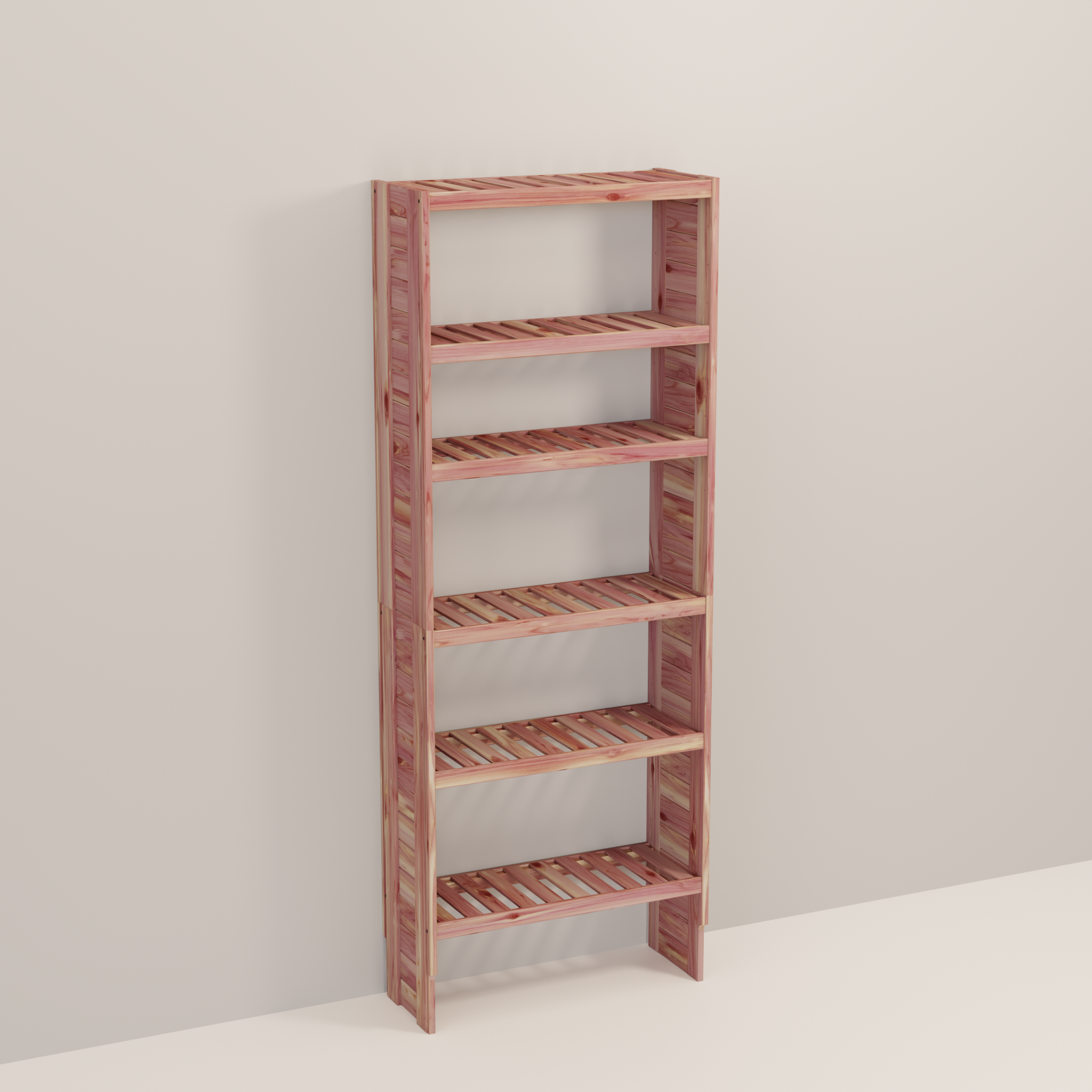 A tall wooden cedar cubby kit with multiple shelves, designed for closet organization.