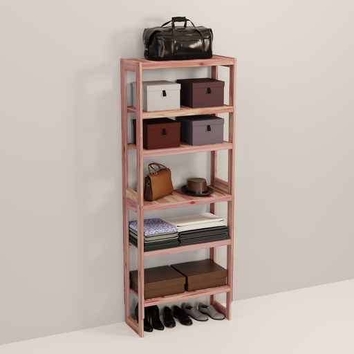 A tall wooden cedar cubby kit with multiple solid shelves, designed for closet organization.