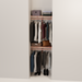 Organized closet featuring a double hanging kit with red cedar shelves, hanging rods, and J-hooks.