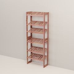 A free-standing aromatic red cedar shoe cubby with multiple vented shelves, flat-packed and ready for assembly.