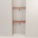 Organized closet featuring a double hanging kit with red cedar shelves, hanging rods, and J-hooks.