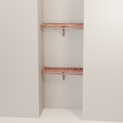 Organized closet featuring a double hanging kit with red cedar shelves, hanging rods, and J-hooks.