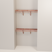 Organized closet featuring a double hanging kit with red cedar shelves, hanging rods, and J-hooks.