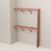 Organized closet featuring a double hanging kit with red cedar shelves, hanging rods, and J-hooks.