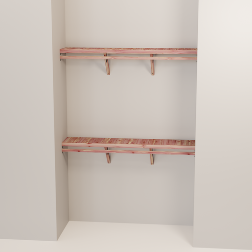 Organized closet featuring a double hanging kit with red cedar shelves, hanging rods, and J-hooks.