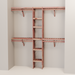 A closet wall kit made of aromatic red cedar, featuring multiple shelves and hanging rods within an organized closet space.