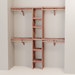 A closet wall kit made of aromatic red cedar, featuring multiple shelves and hanging rods within an organized closet space.