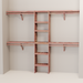 A closet wall kit made of aromatic red cedar, featuring multiple shelves and hanging rods within an organized closet space.