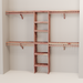 A closet wall kit made of aromatic red cedar, featuring multiple shelves and hanging rods within an organized closet space.