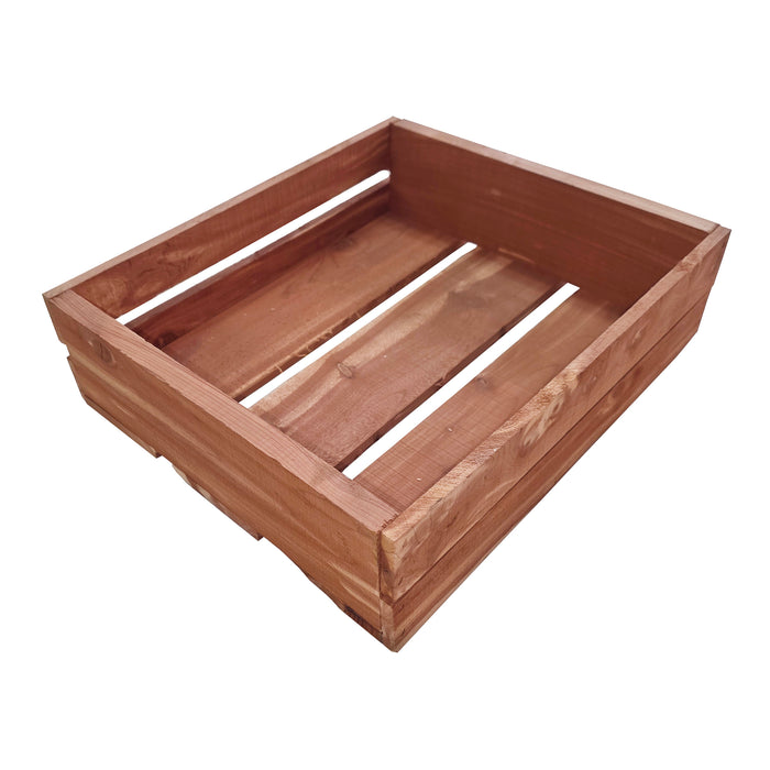 Cedar wooden crate on a white background