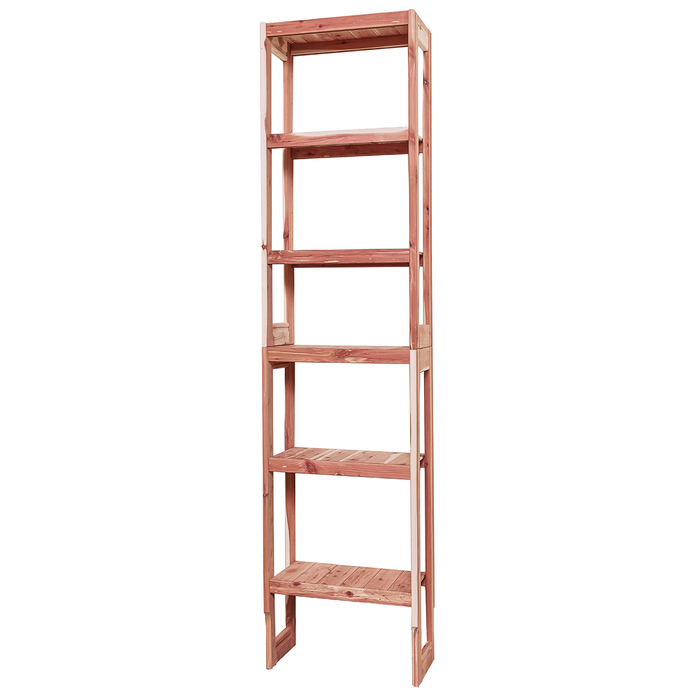 A tall wooden cedar cubby kit with multiple shelves, designed for closet organization.