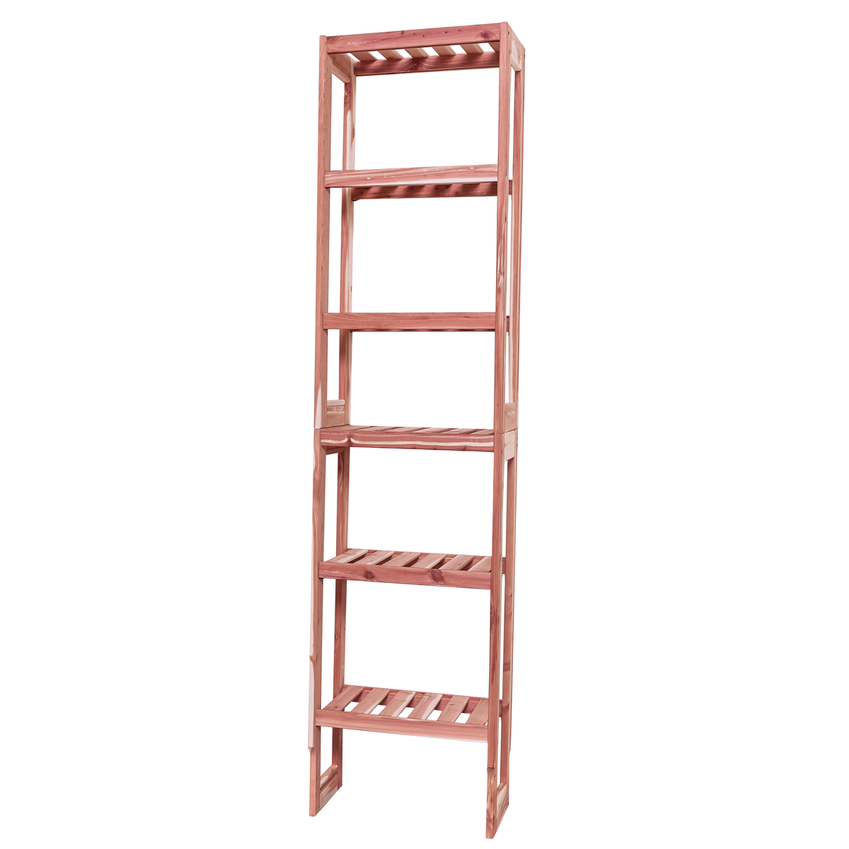 A tall wooden cedar cubby kit with multiple shelves, designed for closet organization.