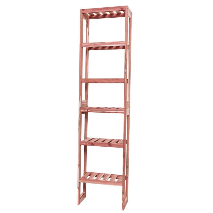 A tall wooden cedar cubby kit with multiple shelves, designed for closet organization.