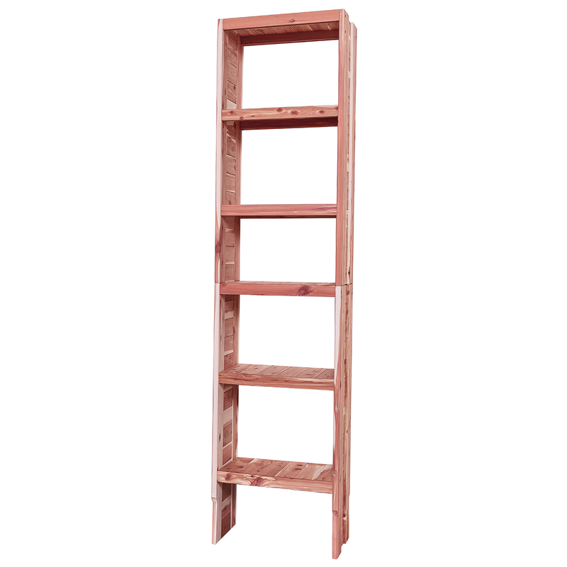 A tall wooden cedar cubby kit with multiple shelves, designed for closet organization.
