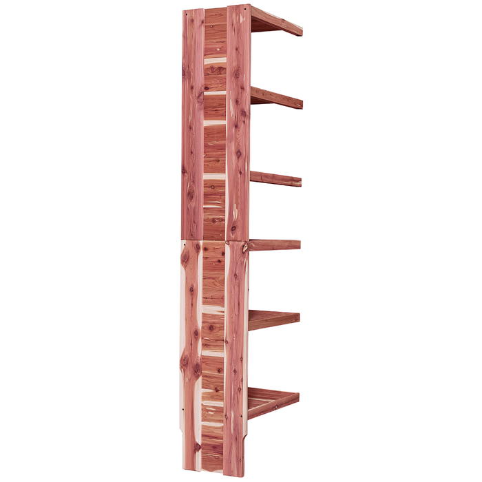 A wooden closet organizer add-on kit with multiple shelves, made from aromatic red cedar, with a natural finish.