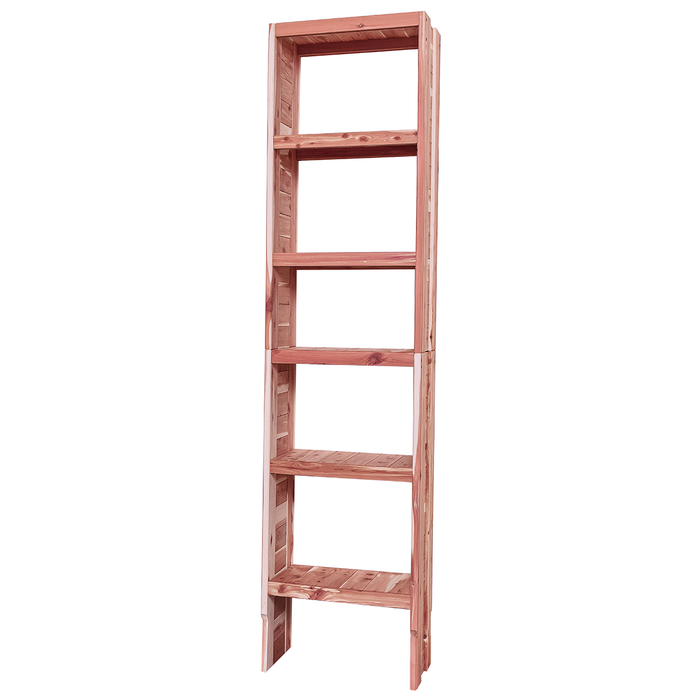 A tall wooden cedar cubby kit with multiple shelves, designed for closet organization.